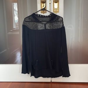 Free People, Navy crochet detailed long sleeve. Cotton.